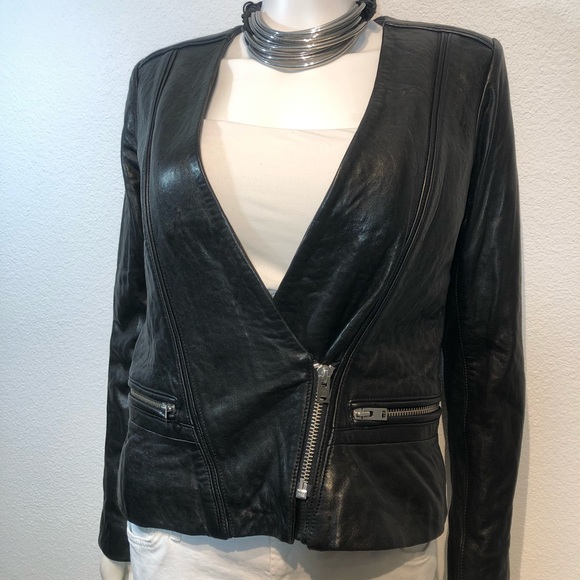 IRO ‘Imaei’ Black Asymmetrical Zipper Biker Moto Lamb Leather Jacket - Picture 5 of 12